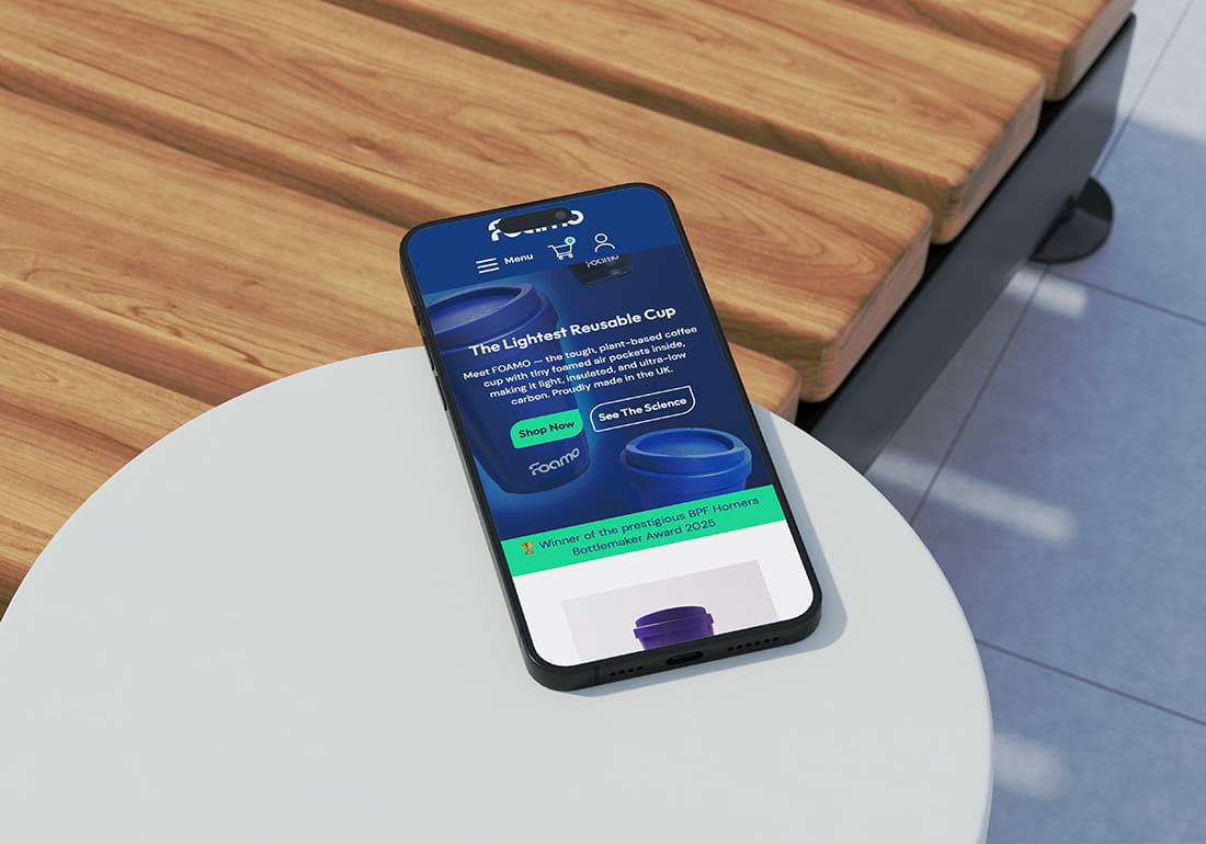 Mobile responsive website displayed on an iPhone