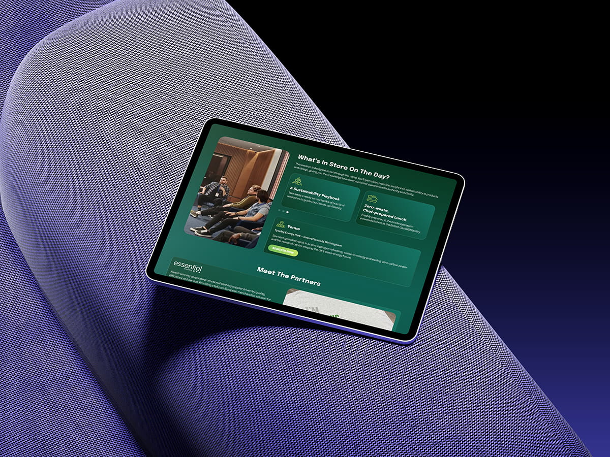 Professional business website displayed on an iPad